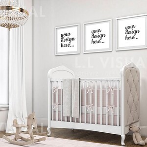 Baby Room Mockup, Three Frame Mockup,  20X20  Digital Frame Mockup, Stock Photos, Styled Stock Photography