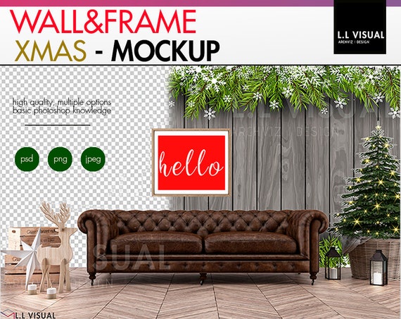 Christmas Mockup Wall And Frame Mockup Styled Photography Etsy