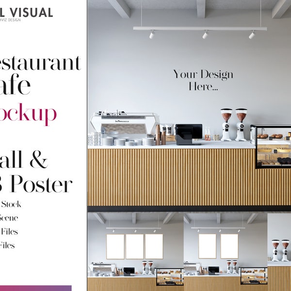 Cafe Restaurant Stock Photo +Psd Poster Mockup + Psd Wall Mockup,Restaurant Mockup, Style Stock Photo, Coffee Shop Stock Photo Store Mockup