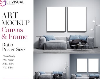 Art Mockup, Empity Frame Poster Size, Stock Photography,  Interior Mockup,  Mock up Poster Frame,  Canvas Mockup, Living Room interior