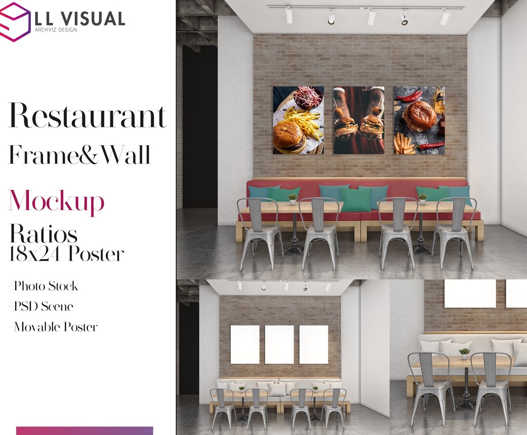 RESTAURANT Mockup, Wallpaper Mockup, 18X24 Poster Mockup, Styled