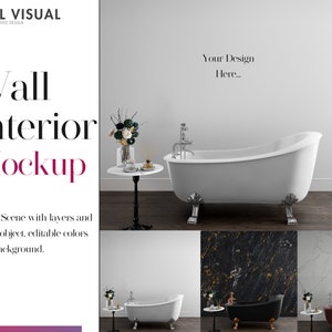 Wall Mockup, Wallpaper Mockup, Stock Photography, Interior Mockup,  Bathroom Interior Mockup, Artdesign Mockup, Art Mockup, PSD Smart Object