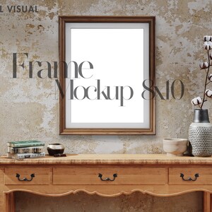 Frame Mockup,  frame 8x10, Styled  Stock Photography, Boho Style,  mock up poster frame, wooden shelf and old books, boho interior mockup