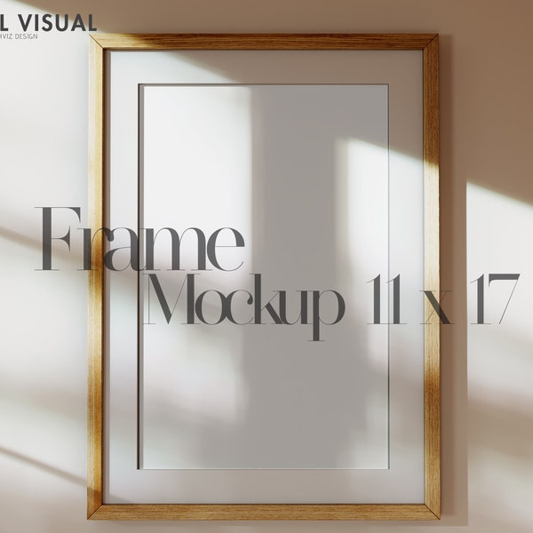 Shadow Frame Mockup  Empity Frame 11x17, Styled  Stock Photography,  Mock up Frame, wooden frame and window shadow, interior frame mockup