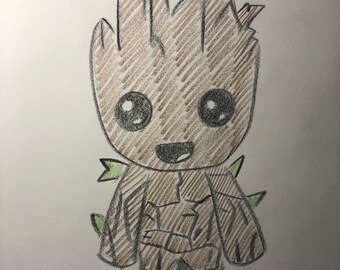 Original Art - Baby Groot - Guardians of the Galaxy - Disney - Copic, Posca and Polychromos - A3 .br Original Art - Baby Groot - Guardians of the Galaxy - Disney - Copic, Posca and Polychromos - A3 .br