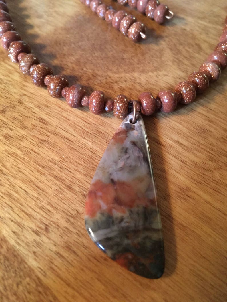 Brown goldstone and jasper necklace bracelet and earrings to match Really pretty combination.