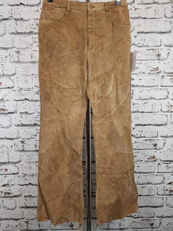 90s unworn patchwork suede trousers, size 8 to 10.