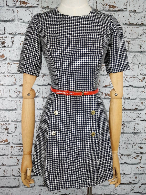 80s dog tooth mini dress, size 8.