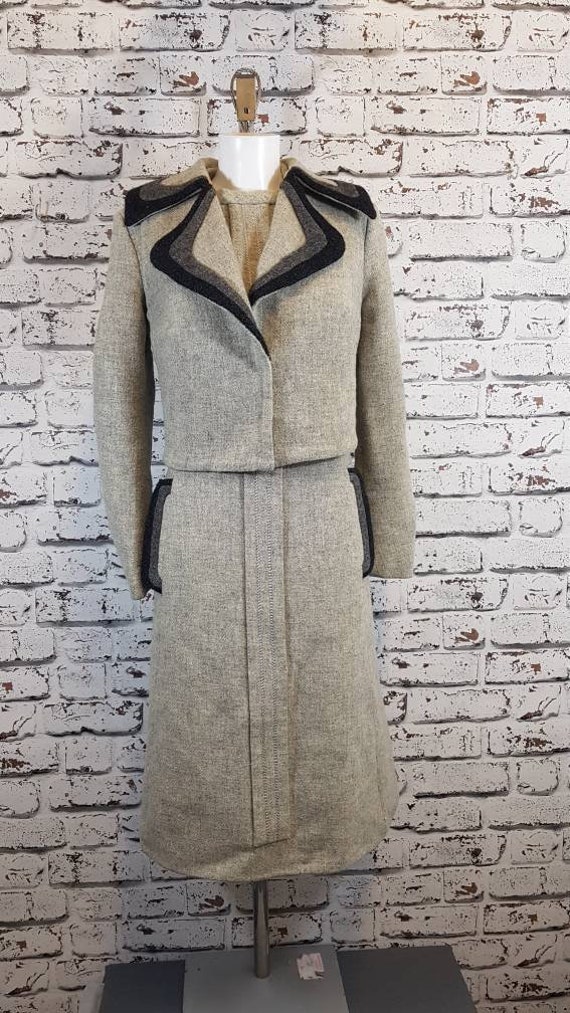 Amazing 70s detailed wool dress, size 18.
