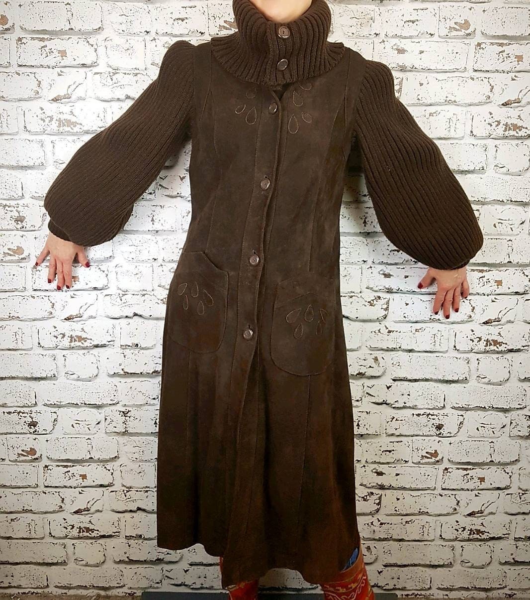 Image of Fabulous S Suede & Wool Coat, Size  To