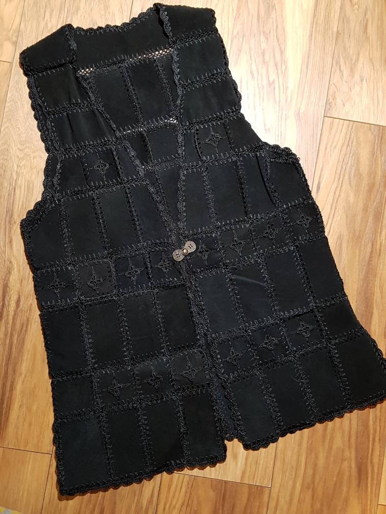 Image of S Long Suede & Crochet Waist Coat, Size  To