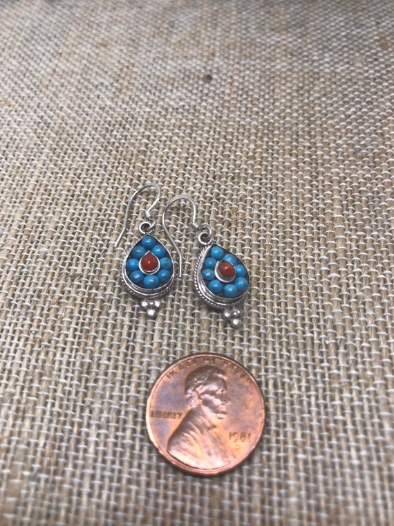 Tribal Turquoise and Coral Drops / 925 Silver - image 3