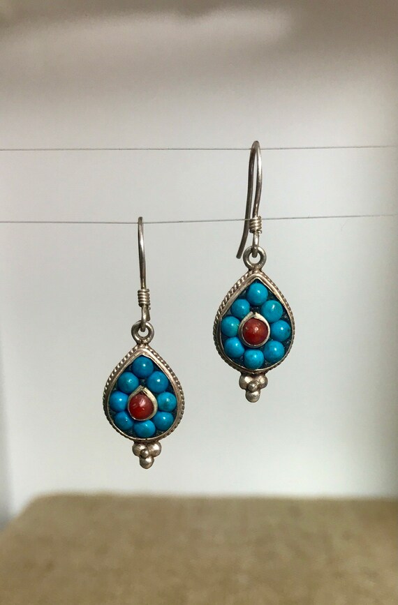 Tribal Turquoise and Coral Drops / 925 Silver - image 5