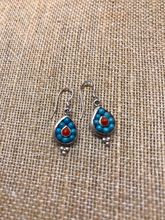 Tribal Turquoise and Coral Drops / 925 Silver - image 6