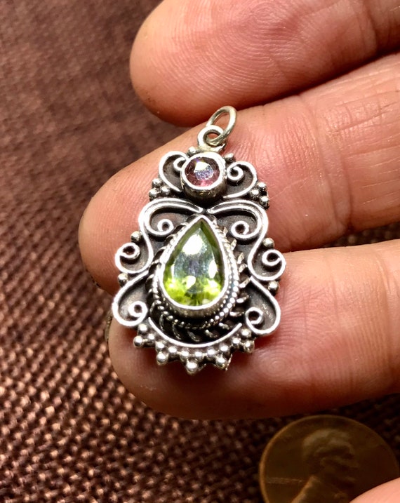 Vintage Sterling Silver Peridot and Pink Tourmalin