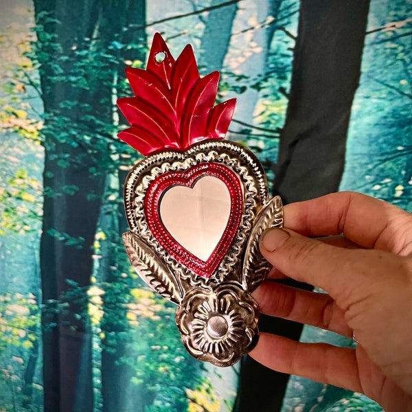 Mexican Tin Heart Milagro, Sacred Heart Charm
