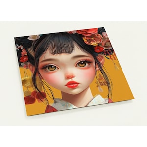 Japanisches Geisha Mädchen Grußkarten-Set - 10er-Pack Blanko Postkarten mit Folienakzenten