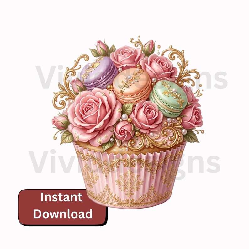 Cupcake Roccoco 21 Rococo Cupcake Clipart Bundle, Vintage Floral Cupcakes PNG, Parisian ...