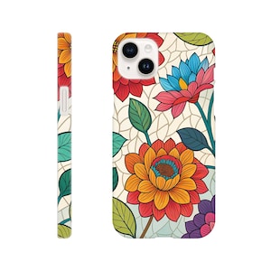 Folk Flower iPhone Case,  Slim Design Phone Protector,  Wireless Charging, iPhone 4, iPhone 14 Pro Max