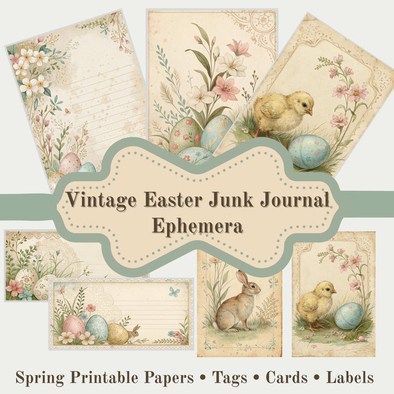 Vintage Easter Junk Journal Ephemera Bundle – Spring Printable Papers ...