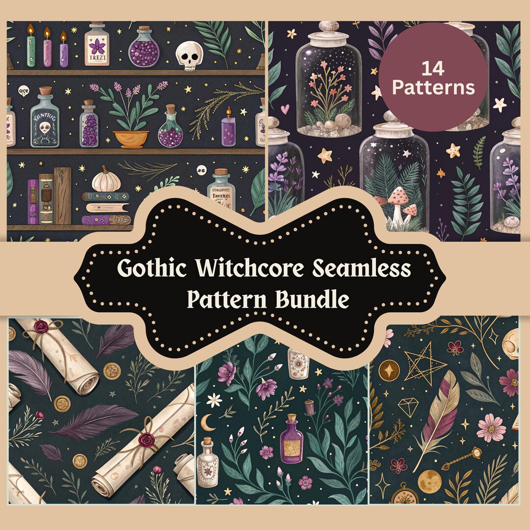 Witchy Apothecary Seamless Patterns | Gothic Witchcore Digital Paper ...