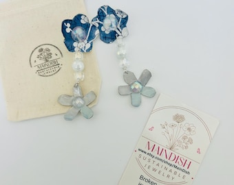 Pendientes colgantes de flores hechos a mano con lata reciclada