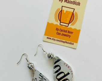 Upcycled Beer Can Dangle Earrings: Sustainable Beer Lover Jewelry