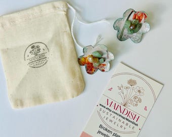 Flower earrings hand cut from recycled tin