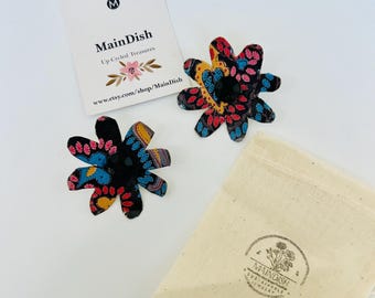 Flower statement post earrings handmade from up cycled tin