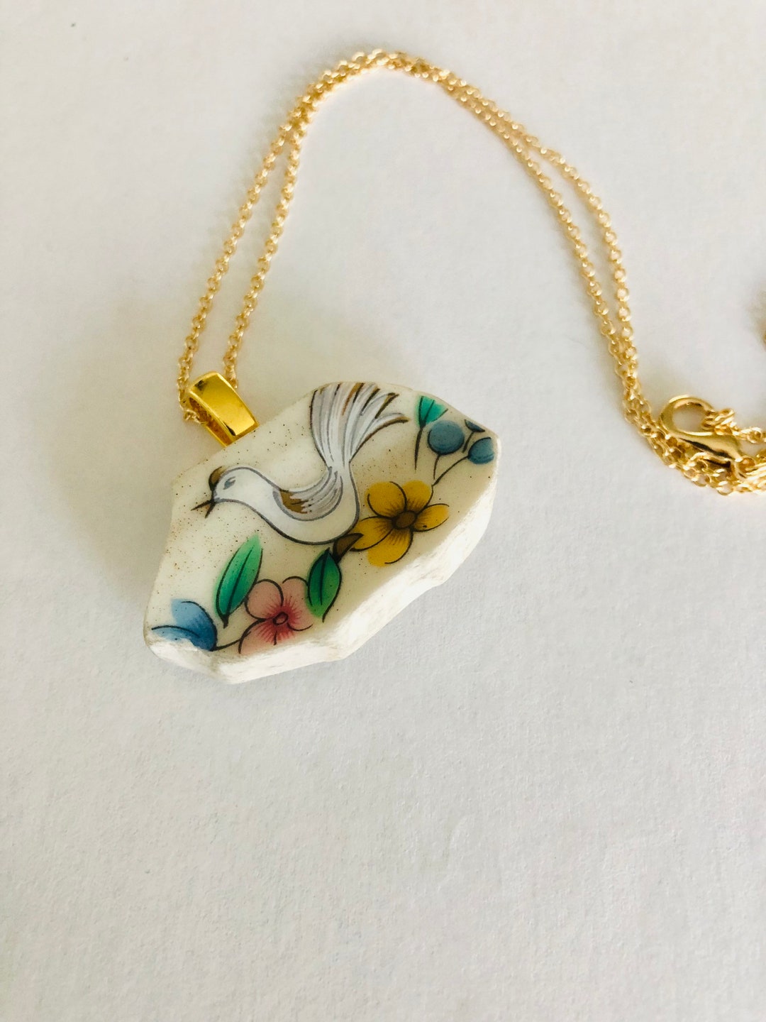 Broken Plate Pendant/bird Necklace/vintage Plate Pendant/broken Plate