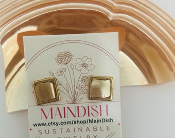 Pendientes de cristal brillante: Joyería reciclada color melocotón