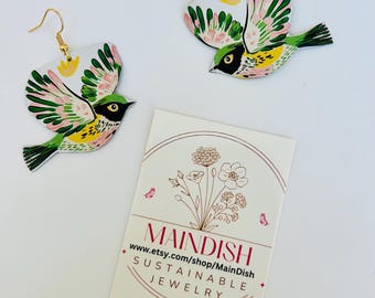 Bird dangle earrings handmade from up cycled tin