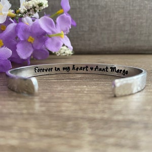 Memorial Gift Funeral Sympathy Custom Hand Stamped Engraved Cuff Bangle Bracelet Loss of Loved One Aunt Uncle Mom Dad Father Brother Son