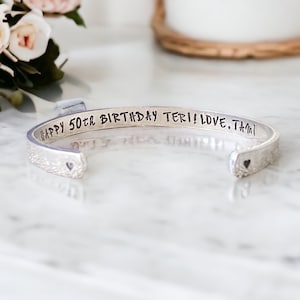 50th Birthday Gift for Women, Personalized Jewelry Bracelet for Her Mom Step Mom Wife Girlfriend Aunt Sister Daughter Best Friend, Custom