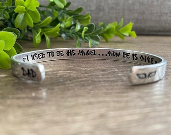 Guardian Angel Bracelet, Memorial Sympathy Keepsake Gift for Loss of Loved One Dad Mom, I Used To Be His Angel Custom Engraved Jewelry