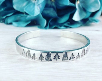 Personalized Christmas Gifts, Forest Trees Bracelet for Nature Lover, Woodland Jewelry, Evergreen Tree Gift, Adventure Outdoors