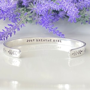 Just Breathe Minimalist Bracelet, Friend Support Gift, Calming Yogi Jewelry, Remember to Breathe, Strong Inspirational Birthday Gift for Her