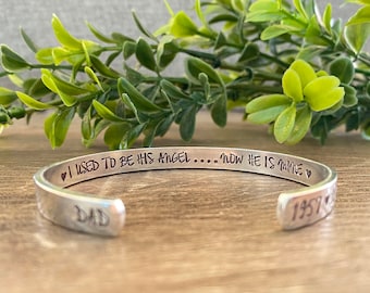 I Used To Be His Angel Now He Is Mine Bracelet, Dad Memorial Jewelry, Gift for Friend Loss of Father, Sympathy Keepsake Customizable