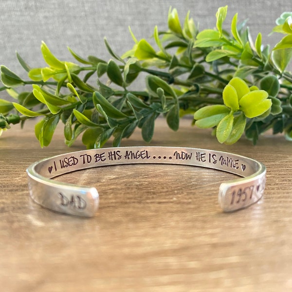 I Used To Be His Angel Now He Is Mine Bracelet, Dad Memorial Jewelry, Gift for Friend Loss of Father, Sympathy Keepsake Customizable