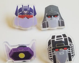 Decepticon head acrylic 1 inch pins