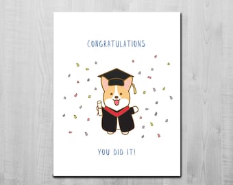 Personalized Corgi Graduation Card Customized Corgi Throwing Cap Convocation Class of 2021 Dog Blank Card A2 Card
