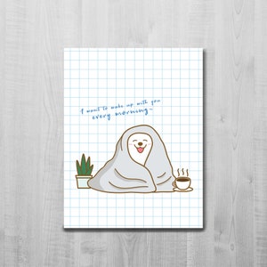 Carte amour Samoyède/ Carte de voeux/ Je veux vous réveiller avec vous tous les matins/ Couple Samoyède/ Anniversaire/ Chien/ Animal/ Carte vierge/ Carte A2