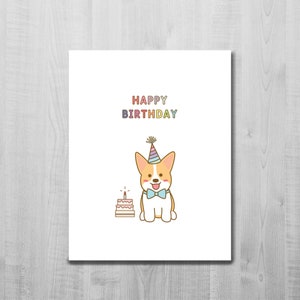 Cartão de aniversário Corgi/bolo de aniversário/feliz aniversário/festa/cartão bonito/cachorro/cachorrinho/animal/cartão em branco/cartão A2