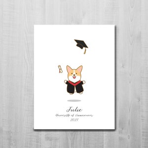 Carte de remise des diplômes corgi personnalisée/ personnalisation/ corgi/ bonnet de jet/ collation des grades/ promotion 2025/ chien/ carte vierge/ carte A2