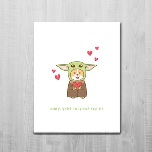 Carte d'amour Corgi/Bébé, Yoda seulement pour moi/Corgi dans un costume de bébé Yoda/Carte de voeux/Jolie carte de voeux/Animal/Carte vierge/Carte A2