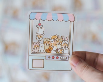 Corgi Crane Machine Sticker - Waterproof Clear Vinyl Decal