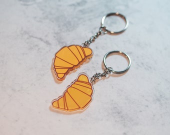 Croissant Keychain, Clear Acrylic Charm, Double Sided