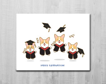 Personalized Corgi Graduation Card Customized Corgi Throwing Cap Convocation Class of 2021 Dog Blank Card A2 Card
