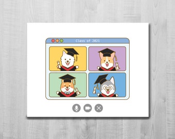 Personalized Corgi Graduation Card Customized Corgi Throwing Cap Convocation Class of 2021 Dog Blank Card A2 Card