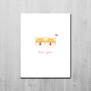 Liefdeskaart/ Shiba Inu Love You/ Shiba-paar/ Voor vriend/ vriendin/ Jubileum/ Valentijnsdag/ Leuke kaart/ A2-kaart